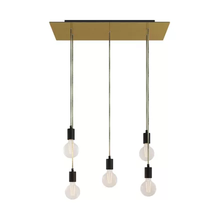 Creative Cables mennyezeti rózsa 5 lámpás függőlámpa 675 mm-es téglalap alakú XXL Rose-One-nal, szövetkábellel SPM5REVN107VNSERM1ERM65