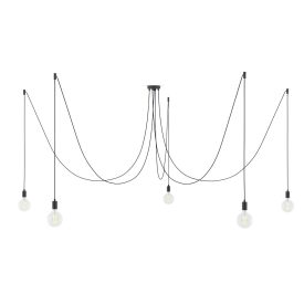 Spider - Suspension with 5 pendants Made in Italy complete with bulbs, fabric cable, and metal 