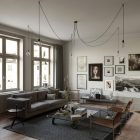 Spider - Suspension with 5 pendants Made in Italy complete with bulbs, fabric cable, and metal 