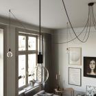 Spider - Suspension with 5 pendants Made in Italy complete with bulbs, fabric cable, and metal 