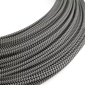   Creative Cables textil lámpakábel Extra alacsony feszültségű tápkábel, selyemhatású anyaggal bevonva, fekete-fehér cikk-cakk mintás