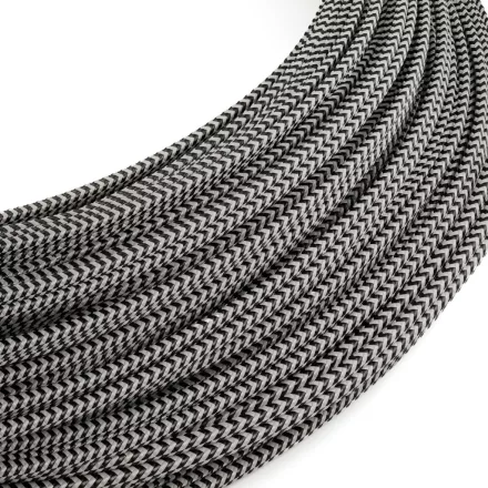 Creative Cables textil lámpakábel Extra alacsony feszültségű tápkábel, selyemhatású anyaggal bevonva, fekete-fehér cikk-cakk mintás