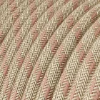 Kerek elektromos kábel ősi rózsaszín csíkos pamut és természetes vászon RD51 bevonattal