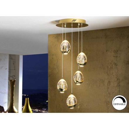 Schuller design lámpa ·ROCIO· 5 LED-ES LÁMPA, Ø30, ARANY 783529 LED IP20 dorado és pezsgő Ø30cm mag 80cm